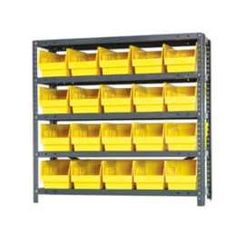 Quantum Storage Systems 1839-204 Steel Shelving With 20 6"H Shelf Bins Yellow, 36x18x39-5 Shelves