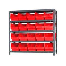 Quantum Storage Systems 1839-204 Steel Shelving With 20 6"H Shelf Bins Red, 36x18x39-5 Shelves