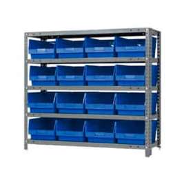Quantum Storage Systems 1839-208 Steel Shelving With 16 6"H Shelf Bins Blue, 36x18x39-5 Shelves