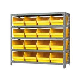 Quantum Storage Systems 1839-208 Steel Shelving With 16 6"H Shelf Bins Yellow, 36x18x39-5 Shelves