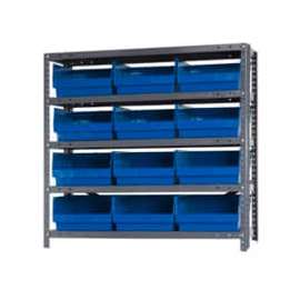 Quantum Storage Systems 1839-210 Steel Shelving With 12 6"H Shelf Bins Blue, 36x18x39-5 Shelves