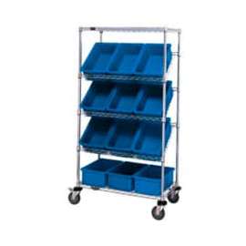 Global Industrial Easy Access Slant Shelf Chrome Wire Cart 12 6"H Grid Containers BL 36x18x63