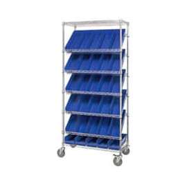 Global Industrial Easy Access Slant Shelf Chrome Wire Cart, 30 4"H Shelf Bins BL, 36Lx18Wx74H