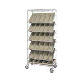 Global Industrial Easy Access Slant Shelf Chrome Wire Cart 30 4"H Shelf Bins Ivory 36Lx18Wx74H