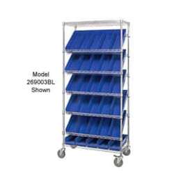 Global Industrial Easy Access Slant Shelf Chrome Wire Cart, 24 4"H Shelf Bins BL, 36Lx18Wx74H