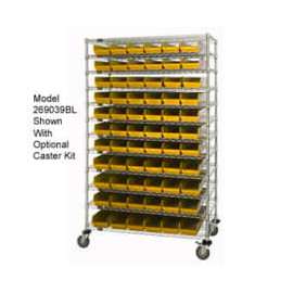 Chrome Wire Shelving with 110 4"H Plastic Shelf Bins Yellow, 48x18x74