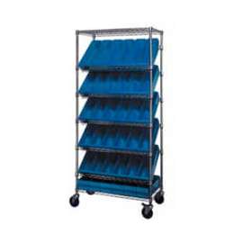 Quantum MWRS-7-602 Chrome Wire Truck With 36 4-5/8"H Plastic Drawers Blue, 36"L x 18"W x 74"H