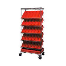 Quantum MWRS-7-602 Chrome Wire Truck With 36 4-5/8"H Plastic Drawers Red, 36"L x 18"W x 74"H