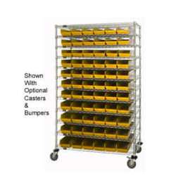 Chrome Wire Shelving with 66 4"H Plastic Shelf Bins Yellow, 48x24x74