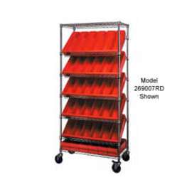 Quantum MWRS-7-606 Chrome Wire Truck With 24 4-5/8"H Plastic Drawers Red, 36"L x 18"W x 74"H