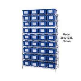 Chrome Wire Shelving With 24 9"H Nest & Stack Shipping Totes Blue, 48x18x74