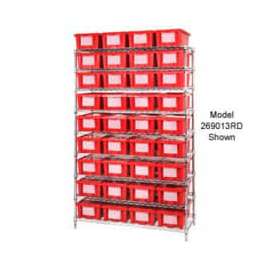 Chrome Wire Shelving With 24 9"H Nest & Stack Shipping Totes Red, 48x18x74
