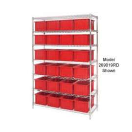 Chrome Wire Shelving With 36 6"H Grid Container Red, 48x18x74