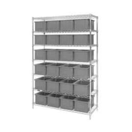 Chrome Wire Shelving With 24 8"H Grid Container Gray, 48x18x74