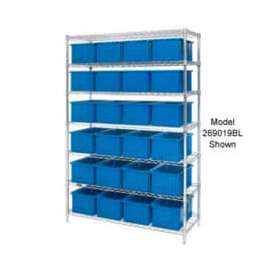 Chrome Wire Shelving With 24 6"H Grid Container Blue, 60x24x74