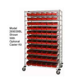 Chrome Wire Shelving with 140 4"H Plastic Shelf Bins Red, 72x18x74