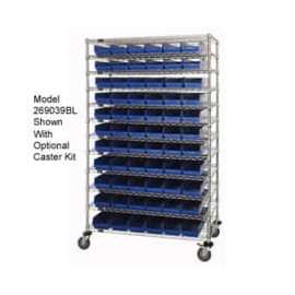 Chrome Wire Shelving with 176 4"H Plastic Shelf Bins Blue, 24x72x74