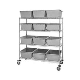 Quantum MWR4-2419-9 Mobile Chrome Wire Truck With 12 9-1/2"H Nesting Totes Gray, 60"L x 24"W x 69"H