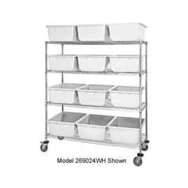 Quantum MWR7-1711-8 Mobile Chrome Wire Truck With 24 8" Cross Stack Nest Lug Totes White 36"x18"x69"