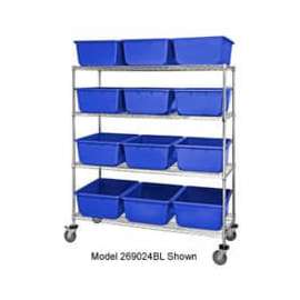Quantum MWR5-1711-12 Mobile Chrome Wire Truck With 15 12 Cross Stack Nest Lug Totes Blue 36x18x69