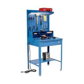 Global Industrial Sloped Shop Desk w/ Riser & Pegboard Panel, 34-1/2"W x 30"D, Blue