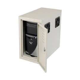 Global Industrial Computer CPU Side Cabinet with Front/Rear Doors and 2 Exhaust Fans, Beige