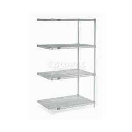Nexel Stainless Steel, 4 Tier, Wire Shelving Add-On Unit, 36"W x 24"D x 86"H