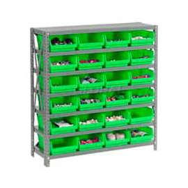 Steel Shelving With 18 4"H Plastic Shelf Bins Green, 36x18x39-7 Shelves
