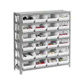 Steel Shelving With 18 4"H Plastic Shelf Bins Ivory, 36x18x39-7 Shelves