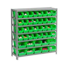 Steel Shelving - Total 42 4"H Plastic Shelf Bins Green, 36x12x39-7 Shelves