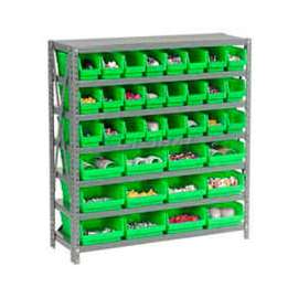 Steel Shelving - Total 36 4"H Plastic Shelf Bins Green, 36x12x39-7 Shelves