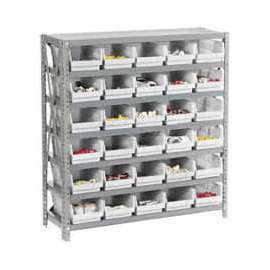 Steel Shelving with 30 4"H Plastic Shelf Bins Ivory - 36x18x39-7 Shelves