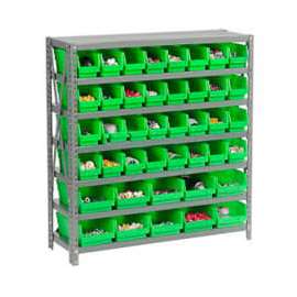 Steel Shelving - Total 42 4"H Plastic Shelf Bins Green, 36x18x39-7 Shelves