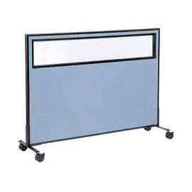 Interion Mobile Office Partition Panel with Partial Window, 60-1/4"W x 45"H, Blue