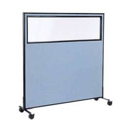 Interion Mobile Office Partition Panel with Partial Window, 60-1/4"W x 63"H, Blue