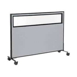 Interion Mobile Office Partition Panel with Partial Window, 60-1/4"W x 45"H, Gray