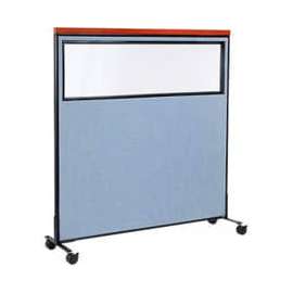 Interion Mobile Deluxe Office Partition Panel with Partial Window, 60-1/4"W x 64-1/2"H, Blue