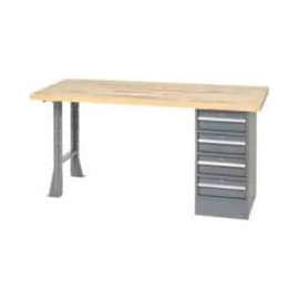 Global Industrial 96 x 30 Pedestal Workbench - 4 Drawers & Open Leg, Maple Square Edge Gray