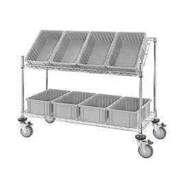 Global Industrial Easy Access Slant Shelf Chrome Wire Cart, 8 Gray Grid Containers 48Lx18Wx48H