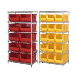 Quantum Storage Systems WR6-974BL Chrome Wire Shelving With 10 30"D Bins Blue, 36x30x74