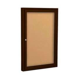 Balt Outdoor Enclosed Bulletin Board Cabinet,1-Door 24"W x 36"H, Coffee Trim, Natural Cork