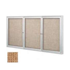 Balt Outdoor Enclosed Bulletin Board Cabinet,3-Door 96"W x 48"H, Silver Trim, Natural