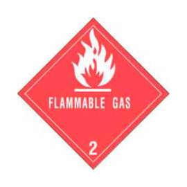 Flammable Gas" Hazard Class 2 Labels, 4"L x 4"W, White & Red, Roll of 500