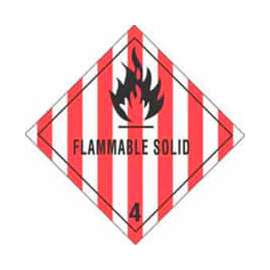 Flammable Solid" Hazard Class 4 Labels, 4"L x 4"W, White/Red/Black, Roll of 500