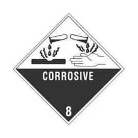 Corrosive" Hazard Class 8 Labels, 4"L x 4"W, White & Black, Roll of 500