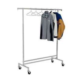 Single Hangrail Rolling Clothes Rack (K43) - Heavy Duty Square Tubing - Chrome