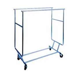 Collapsible Rolling Garment Rack RCS-3 w/ Double Rail Round Tubing - Chrome