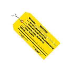 Global Industrial Inspection Tag "Inspected", Pre Wired#5, 4-3/4"L x 2-3/8"W, Yellow, 1000/Pk