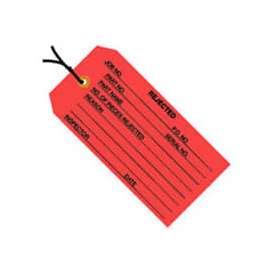 Global Industrial Inspection Tag, "Rejected", Pre Strung, #5, 4-3/4"L x 2-3/8"W, Red, 1000/Pk