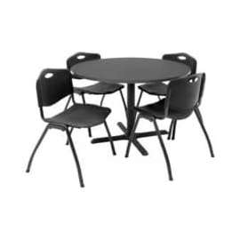 Regency 42" Round Table & Chair Set W/Standard Plastic Chairs, Gray Table/Black Chairs